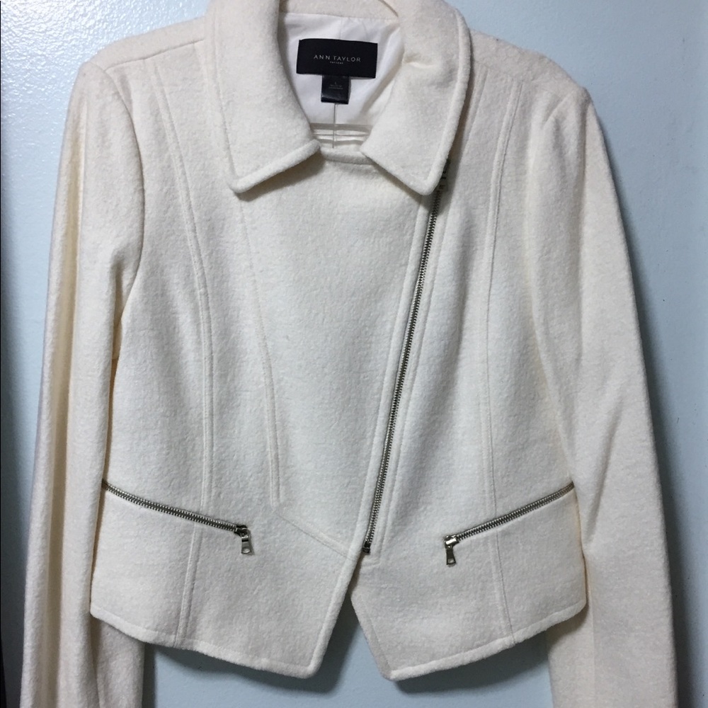 Ann Taylor Factory cream moto jacket Sz L